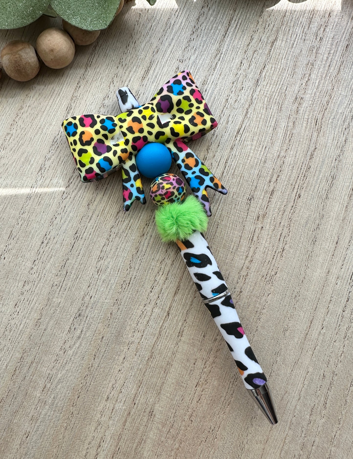 Neon Leopard Big Bow Pen