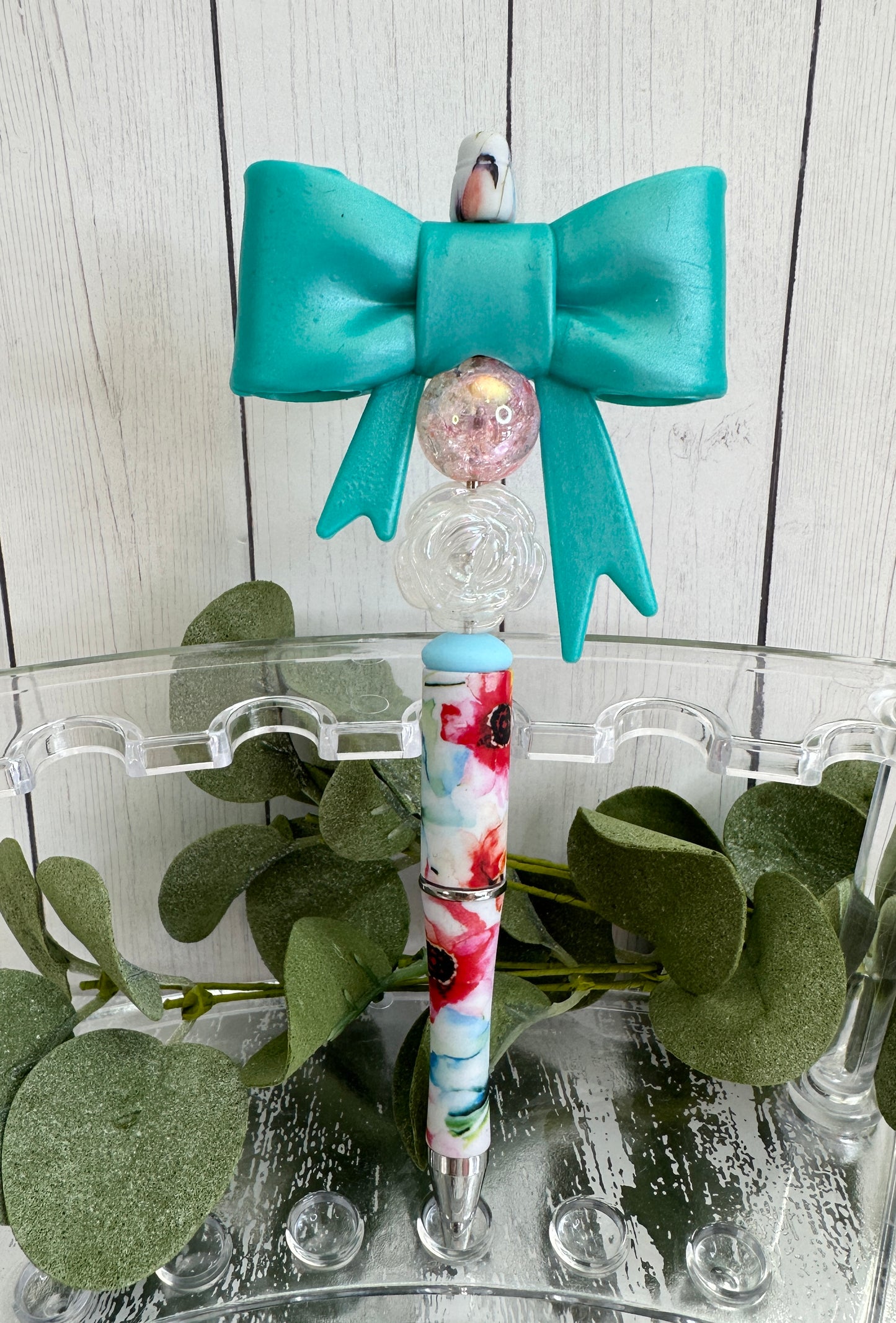 Turquoise Big Bow Floral Pen